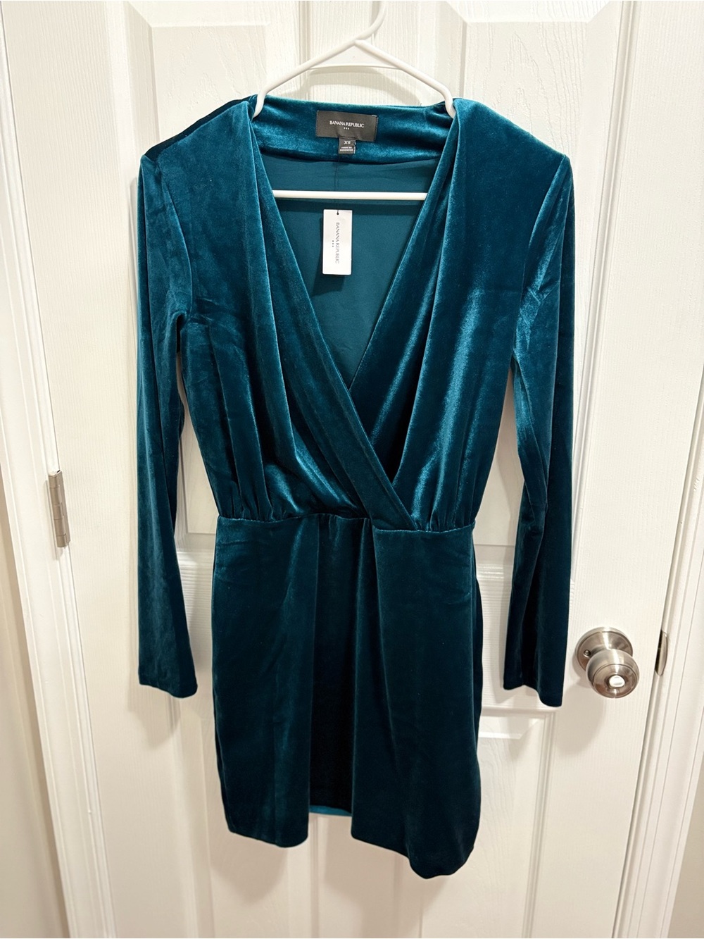 Banana Republic Teal Velvet Long Sleeve Wrap Dress